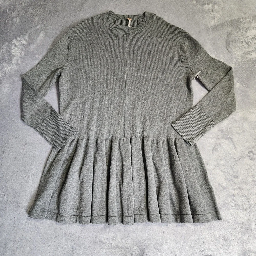 New $148 Free People Time on My Side Mini Sweater Dress Gray XS Grey Coquette